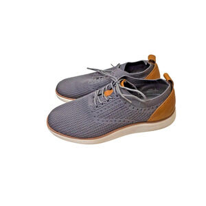 Athlefit Mens Casual Knit Sneakers Size 9 Gray & Brown With Faux Leather Accent